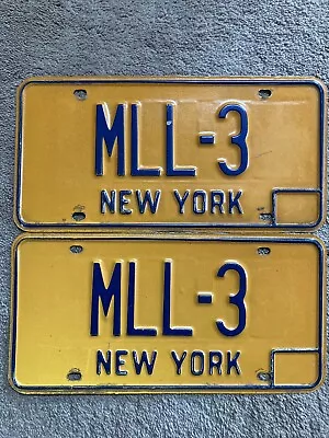 1980s New York Vanity License Plate -  MLL 3 - Set Of 2 - Very Nice! • $35