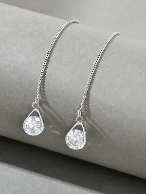 $1.99 • Buy Ladies Jewellery Silver Long Chain Faux Cubic Zirconia Charm Dangle Earrings