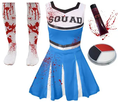 Childrens Girls Blue Zombie Cheerleader School Fancy Dress Costume Halloween • £15.99