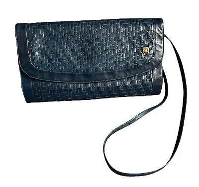 ETIENNE AIGNER Vintage Navy Woven Leather Purse Convertible Clutch Strap • $19.75