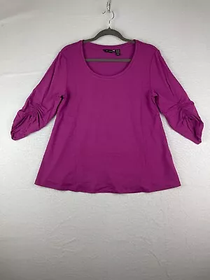 H By Halston Blouse Small Elderberry Knit Crepe Scoop Neck Ruched 3/4 Sleeve  • $4.89