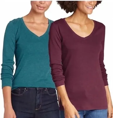 Eddie Bauer Women's 2-Pack Ultra Soft Cotton V-Neck Long Sleeve Shirts XXL • $12.95