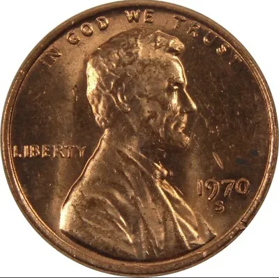 1970-S Lincoln Memorial Cent Large Date Choice Red BU Penny US Coin Free S&H 34A • $2.25