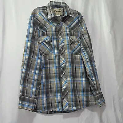 Wrangler Western Pearl Snap Shirt Plaid Glitter Stripe Size Large Euc E620 • $12.25