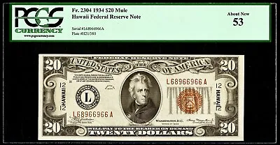 1934 Mule Hawaii WWII Emergency Issue $20 Mule Note Fr#2304 PCGS AU53 Scarce • $899.99
