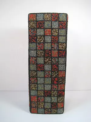 Vintage All Over Beaded Vase Checked Colored Home Decor 12x4.5x4.5  Excellent • $21.90