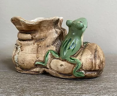 Vintage Ceramic Boot Planter With Frog  • $14