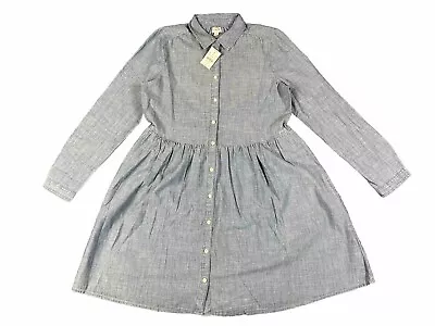 J Crew Chambray Mini Shirt Dress Size 10 100% Cotton Blue Work/Travel/Casual NWT • $39.99