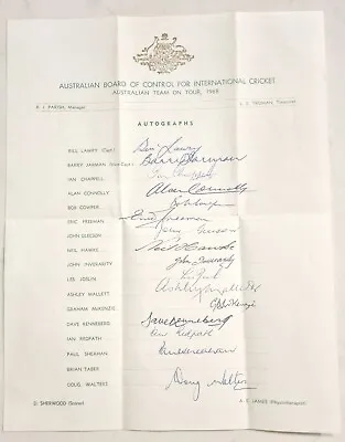 $179 • Buy Australian Cricket Team Hand Signed 1968 Tour Squad Official Sheet Ian Chappell 