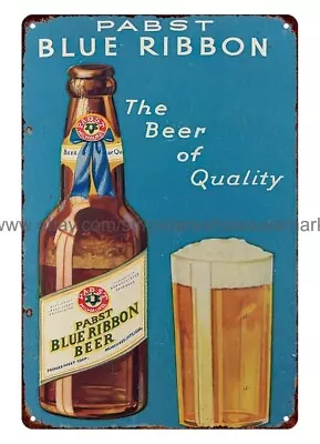 1940s Pabst Blue Ribbon Beer Kitchen Bar Liquors Metal Tin Sign Plaques Signs • $18.96