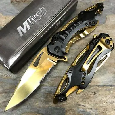 MTech BLACK & GOLD TITANIUM Spring Assisted ALUMINUM HANDLE Pocket Knife • $14.99