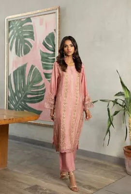 Dhanak Embroidered Cotton Silk 2pc Suit Pakistani Designer Khaadi Sapphire... • £79.99