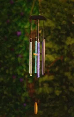 Solar LED Wind Chime Colour Changing Light Hanging Hook Garden Outdoor Ornament • £12.90