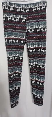 No Boundaries  Christmas Reindeer Fairisle Black & Red Leggings  Sz L 11-13 NWT  • £15.42