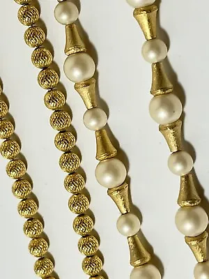 £33.78 • Buy Vintage Trifari Lot 2 Choker Necklace Fx Pearls Brushed Gold Tone Beads Signed