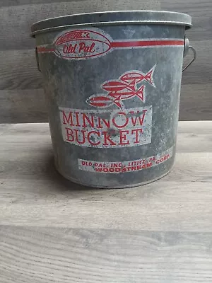 VTG Old Pal Minnow Bucket Floating Galvanized Steel 10QT 1960s Wood Handle • $20