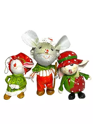 Vintage Paper Mache Hand Painted Christmas CottageCore Woodland Mice Ornaments • $9.99