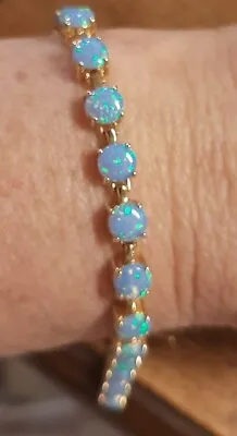 Vintage Techibond Sterling Gold Opal Tennis Bracelet • $119