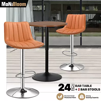 3 Pcs [BAR STOOLS+SWIVEL PUB TABLE SET] Wooden Tabletop Adjustable Height Chair • $188.99