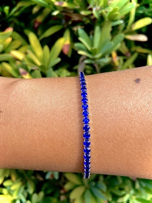$34.99 • Buy Italian Made Blue Sapphire Cubic Zirconia Tennis Bracelet In 925 Sterling Silver