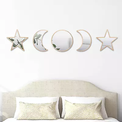 5 Pieces Boho Moon Phase Mirror Wall Decor Acrylic Sun Moon Star Mirror S • $23.15