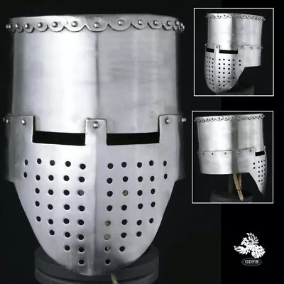 XMAS 18GA Dark Medieval Larp Crusader Helmet Knight Templar Great Helmet • £128.40