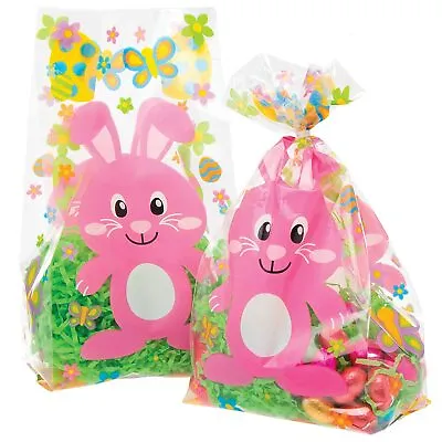 EASTER BUNNY Cellophane Bags 10 Pack Easter Egg Hunt Party Bag Gift Wrap Craft • £2.95