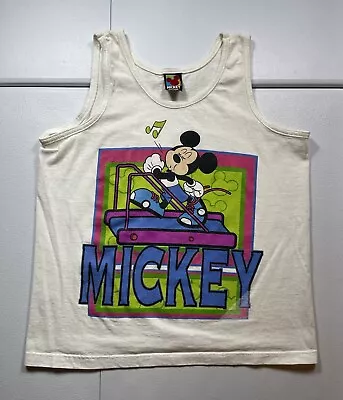 Vintage Disney Mickey Mouse Workout Tank Top Men’s S White Art Graphic Goofy 90s • $19.95