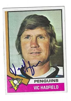 Signed Autographed VIC HADFIELD Pittsburgh Penguins 1974-75 Topps Card #65 COA • $14.99