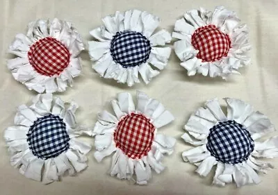 Primitive Flowers/Red-White-Blue/Gingham Checked/Set Of Six/Farmhouse/Patriotic • $8.50