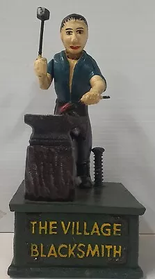 The Village Blacksmith Cast Iron Mechanical Coin Bank • $144