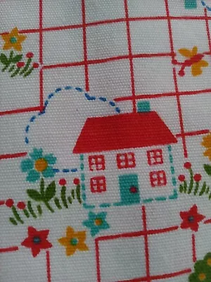 Vintage Red And White Window Pane Print 2 1/4 Yards • $21