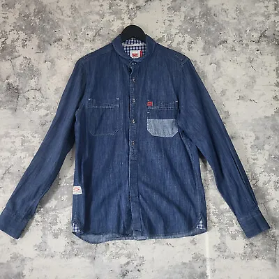 Beck And Hersey Mens Chambray Shirt Medium Blue Denim Look Patchwork Round M • £17.95