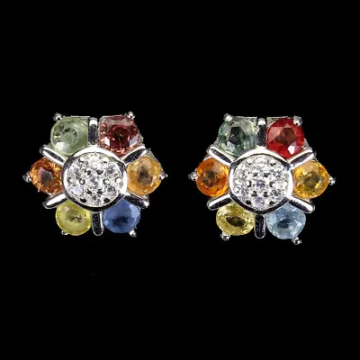 Heated Round Sapphire Multi Color 3mm Simulated Cz 925 Sterling Silver Earrings • $54.50