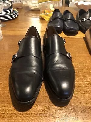 Carmina Shoemaker Mallorca Double Monk Strap Black Leather Dress Shoes Size 11 D • $79.99