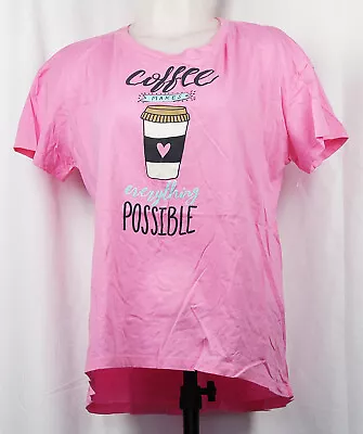 Secret Treasures Pink Coffee Espresso Themed Short Sleeve Pajama T-Shirt L • $15.29