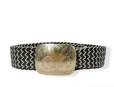 Womens Motif 56 Leather Belt Silver Buckle Woven Adjustable OS • $29