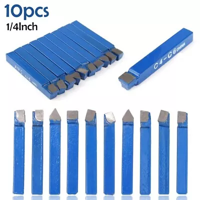 10pc 1/4  Metal Lathe Tool Carbide Tip Tipped Cutter Tool C6 Bit Cutting Set New • $17.19