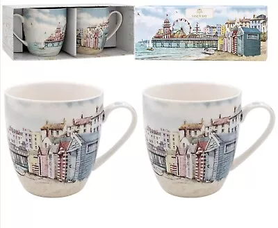 Sandy Bay Set Of 2 Mugs Beach Seaside Nautical Gift Boxed New 2024 Design • £14.99