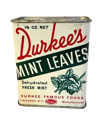 Vintage Durkee's Mint Leaves Spice Tin Dehydrated Fresh Mint Glidden 2 3/4   H • $10.99