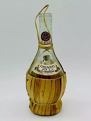 Vintage 1976 Bucalossi DiMarco Chianti EMPTY Clear Glass Wine Bottle Rattan Wrap • $19.99