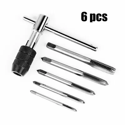 6pcs Hand Tap Set Screw Thread Taps T-Wrench Reamer M3-M8 Twist Drill Bit • £4.91