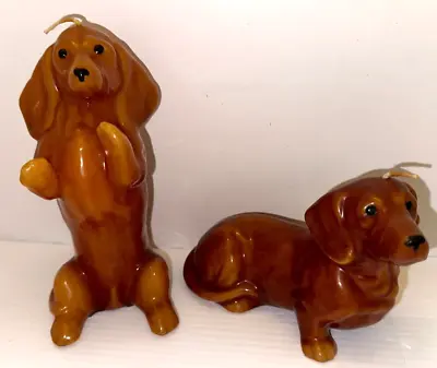 2 Rare Vintage Dachshund Weiner Dog Wax Candle Figure Unused 7” So Cute! • $29.99