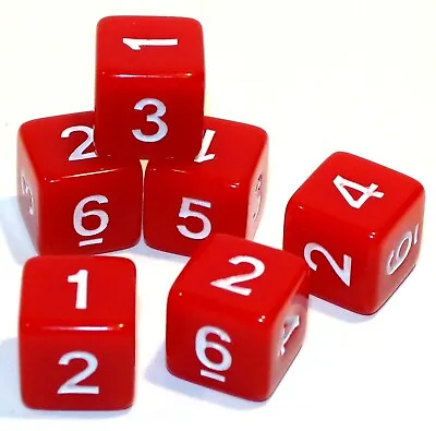 New Set Of 6 Numbered D6 Six Sided Standard 16mm Game Dice - Opaque Red • $9.95