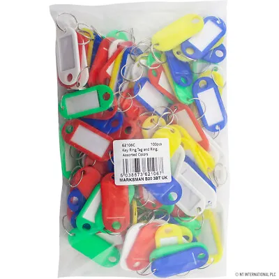 100pc Coloured Plastic Key Assorted Tags Rings Id Luggage Label Name Car Keyring • £6.95