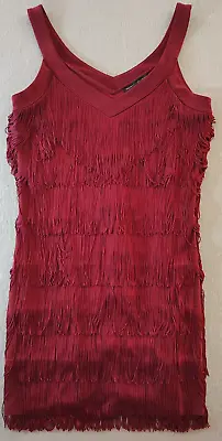 White House Black Market Fringe Cocktail Sleeveless Dress 20s Flapper Red Sz S • $23.50