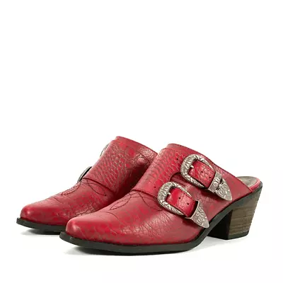 Matisse BLOKE Mules Womens 8 Red Leather Buckle Strap Clip Toe Western Clog Boot • $42