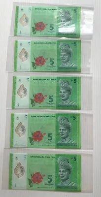 Malaysia 2012 Rm5 Polymer Banknote Unc - 1st Prefix Aa & Running Serial Numbers • $100