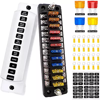 12 Way Blade Fuse Block With Negative Bus ATC/ATO Waterproof Marine Automotive F • $36.84