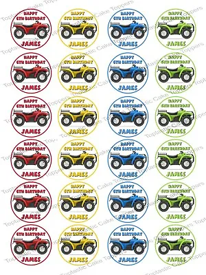 24 Personalised Quad Bike Edible Icing Cupcake Fairy Cake Party Bun Toppers • £6.15
